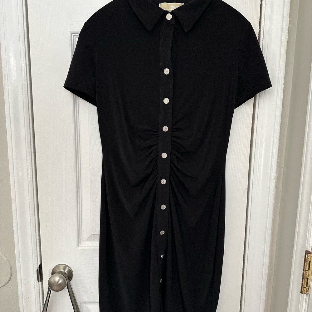 Black Button-Up Ruched Dress